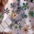 Vintage Green Floral Washi Tape PET Tape for Journaling