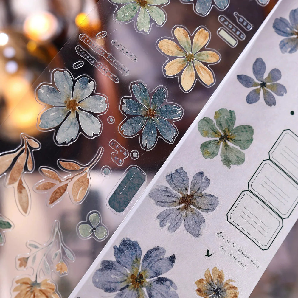 Vintage Green Floral Washi Tape PET Tape for Journaling