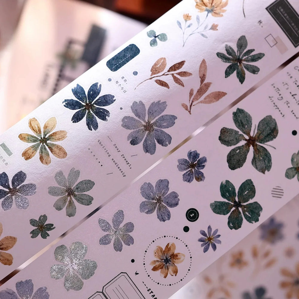 Vintage Green Floral Washi Tape PET Tape for Journaling