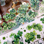Vintage Green Four-Leaf Clover Shell Foil PET Washi Tape