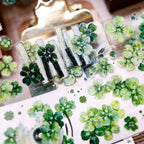 Vintage Green Four-Leaf Clover Shell Foil PET Washi Tape