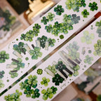 Vintage Green Four-Leaf Clover Shell Foil PET Washi Tape