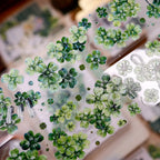 Vintage Green Four-Leaf Clover Shell Foil PET Washi Tape