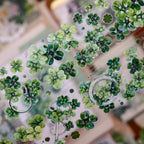 Vintage Green Four-Leaf Clover Shell Foil PET Washi Tape