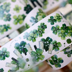 Vintage Green Four-Leaf Clover Shell Foil PET Washi Tape