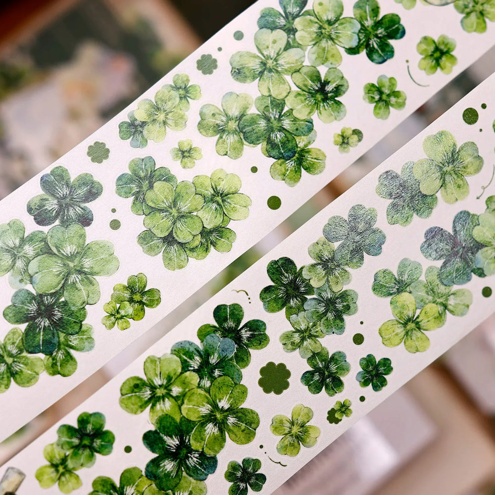 Vintage Green Four-Leaf Clover Shell Foil PET Washi Tape