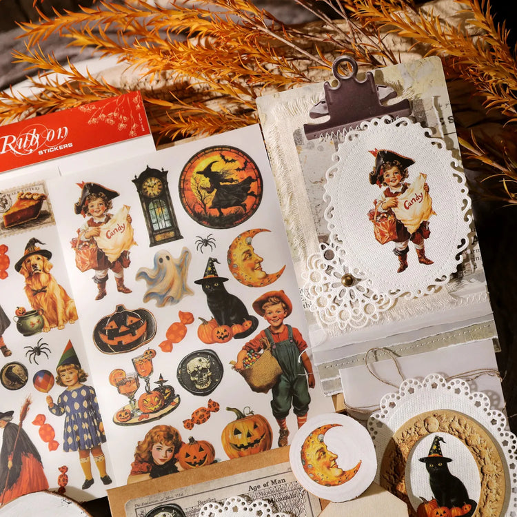 Vintage Halloween Rub-On Transfer Stickers for Scrapbooking DIY Crafts