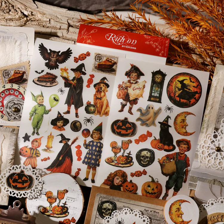 Vintage Halloween Rub-On Transfer Stickers for Scrapbooking DIY Crafts