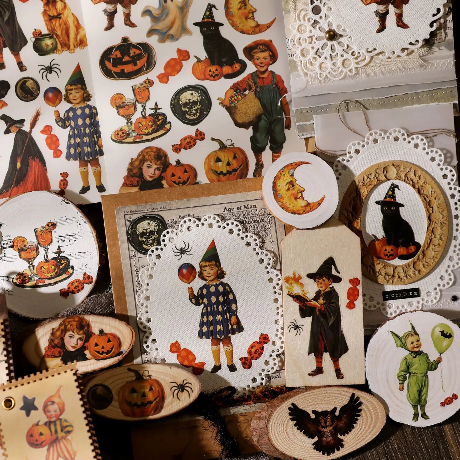 Vintage Halloween Rub-On Transfer Stickers for Scrapbooking DIY Crafts