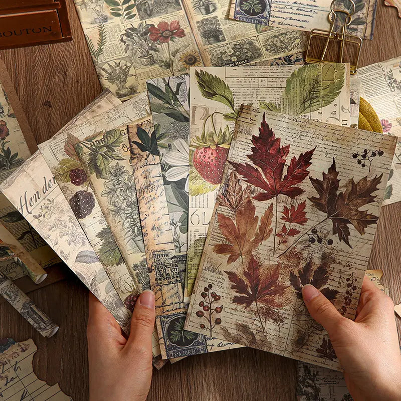 Vintage Junk Journaling Paper Set | Nature Scrapbooking Paper with Fruits & Forest