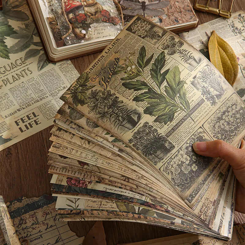 Vintage Junk Journaling Papierset | Natur-Scrapbookingpapier mit Früchten &amp; Wald