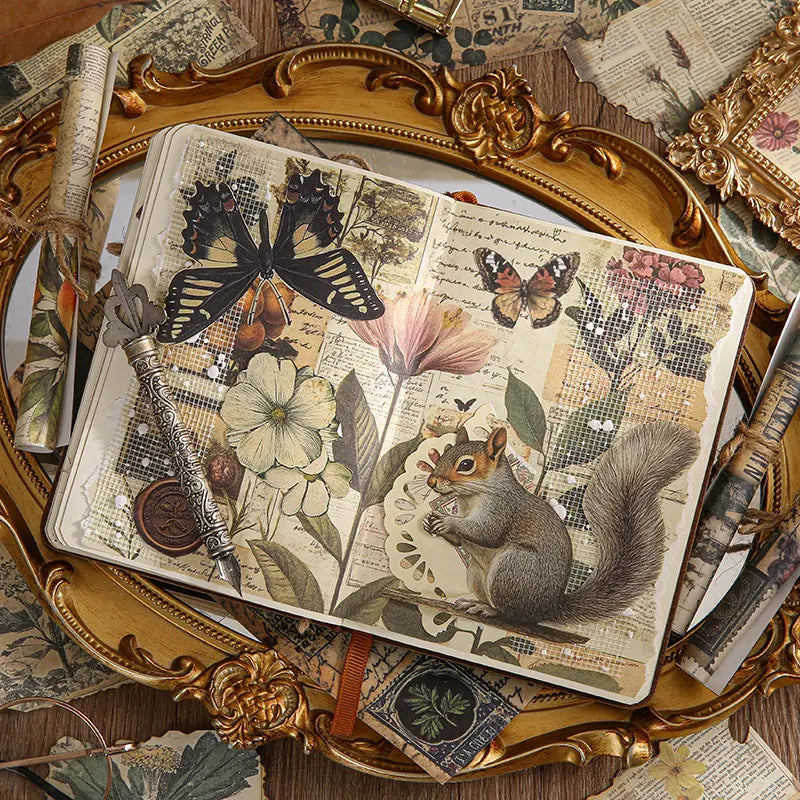 Vintage Junk Journaling Paper Set | Nature Scrapbooking Paper with Fruits & Forest