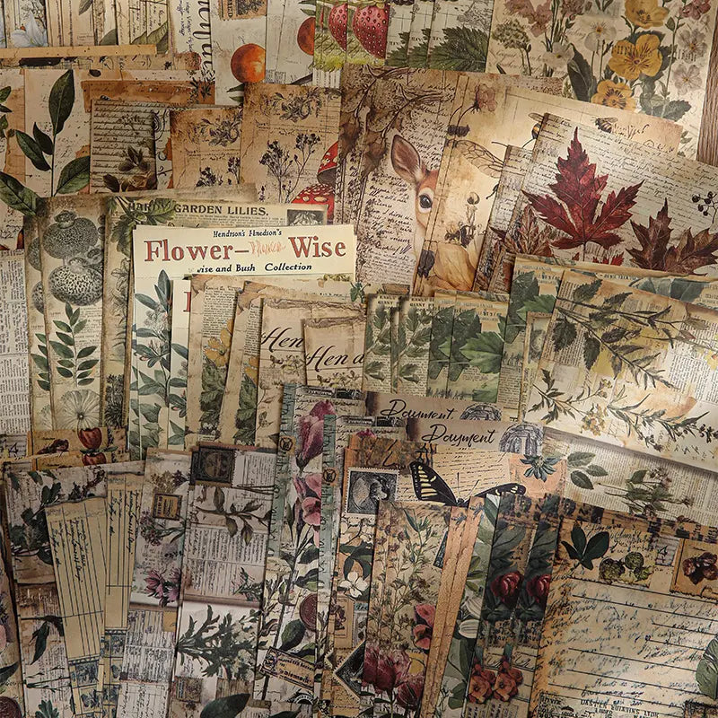 Vintage Junk Journaling Paper Set | Nature Scrapbooking Paper with Fruits & Forest