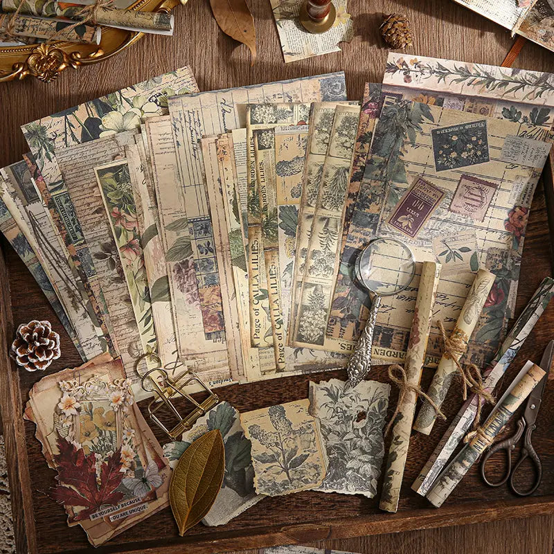 Vintage Junk Journaling Paper Set | Nature Scrapbooking Paper with Fruits & Forest