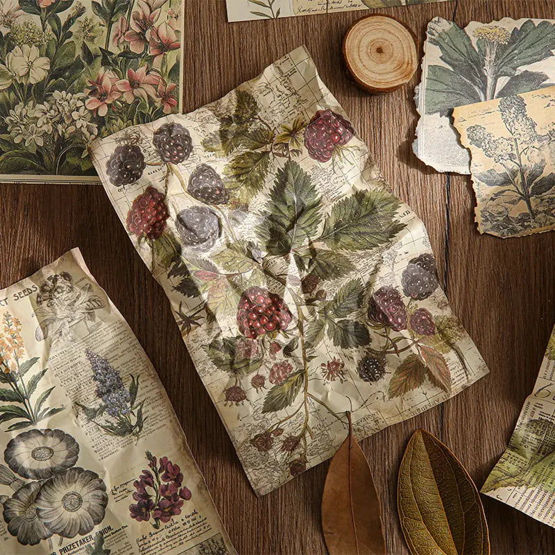 Vintage Junk Journaling Papierset | Natur-Scrapbookingpapier mit Früchten &amp; Wald