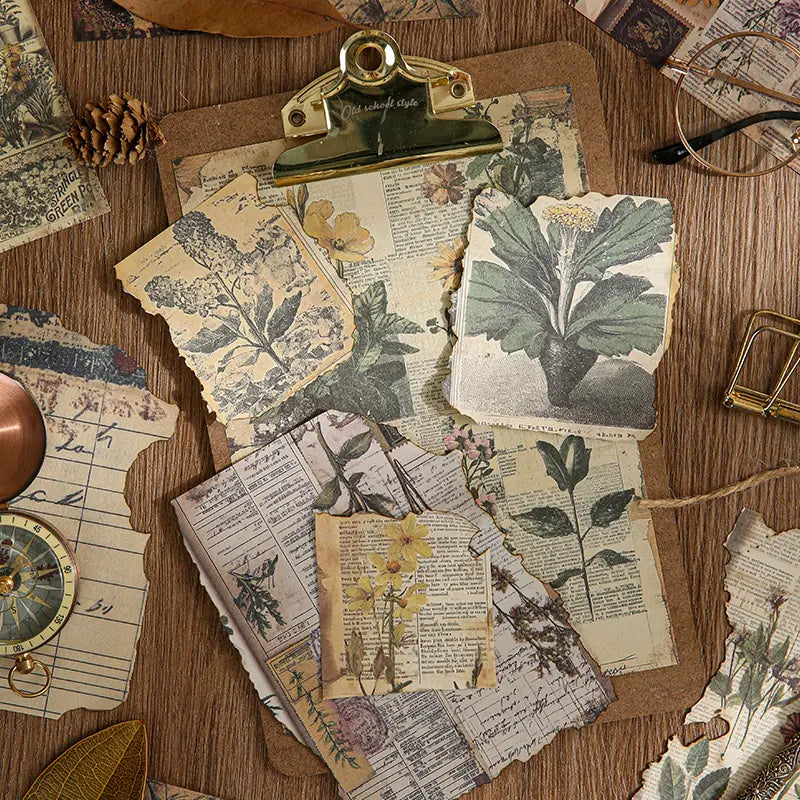 Vintage Junk Journaling Paper Set | Nature Scrapbooking Paper with Fruits & Forest