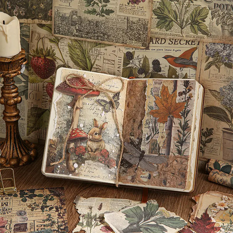 Vintage-Journaling-Papierbuch | Natur-Scrapbooking-Papier mit Früchten und Waldmotiven