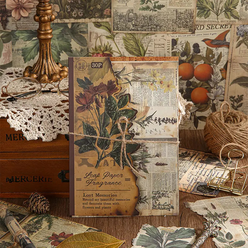 Vintage Junk Journaling Paper Set | Nature Scrapbooking Paper with Fruits & Forest