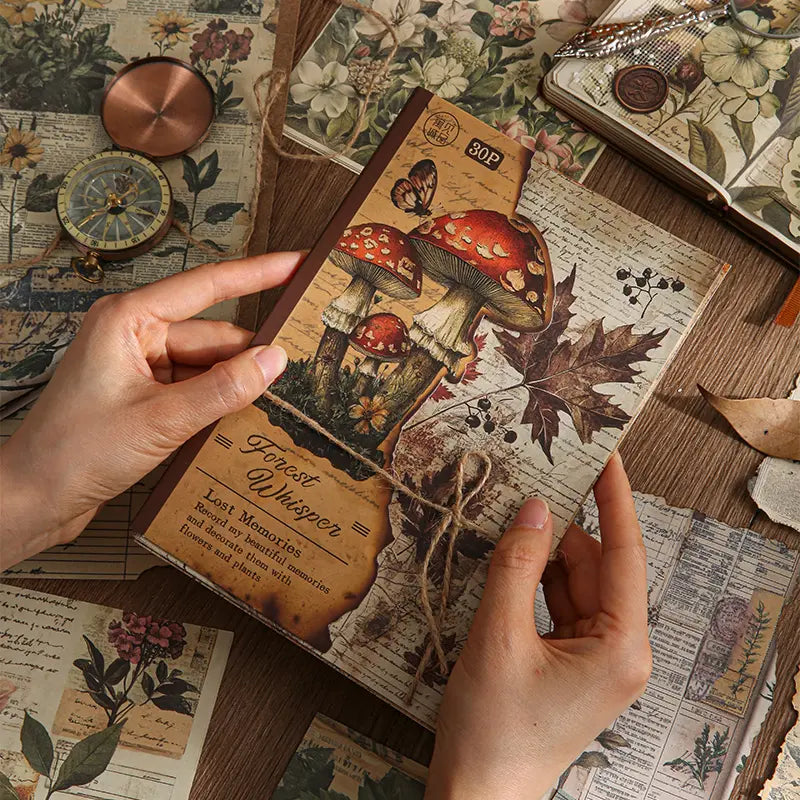 Vintage Junk Journaling Papierset | Natur-Scrapbookingpapier mit Früchten &amp; Wald