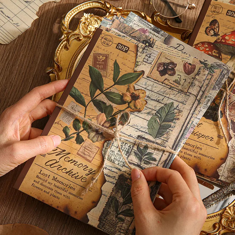 Vintage Junk Journaling Papierset | Natur-Scrapbookingpapier mit Früchten &amp; Wald