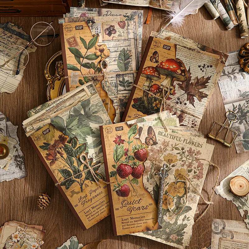 Vintage Junk Journaling Papierset | Natur-Scrapbookingpapier mit Früchten &amp; Wald