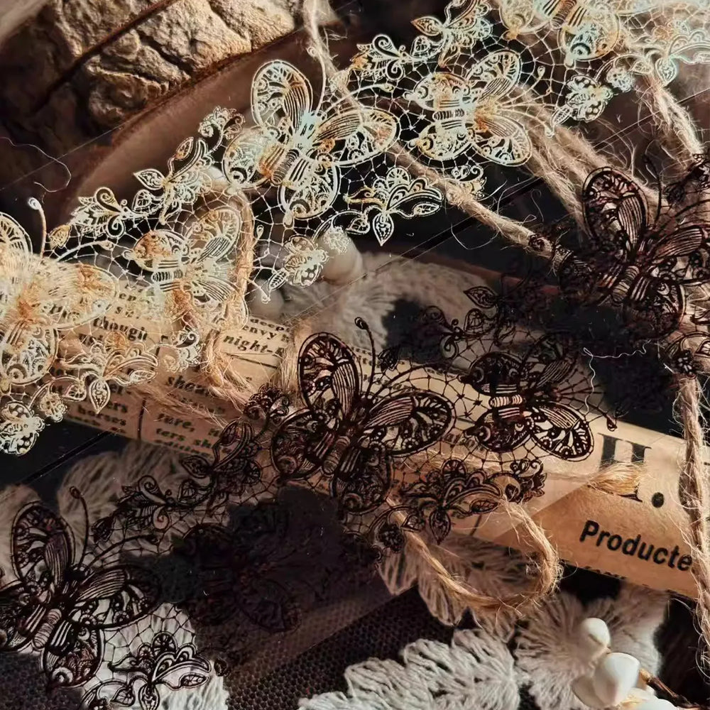 Vintage Lace PET Washi Tape | Black & White / Retro Lace Journaling Ephemera