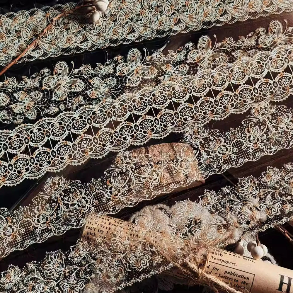 Vintage Lace PET Washi Tape | Black & White / Retro Lace Journaling Ephemera