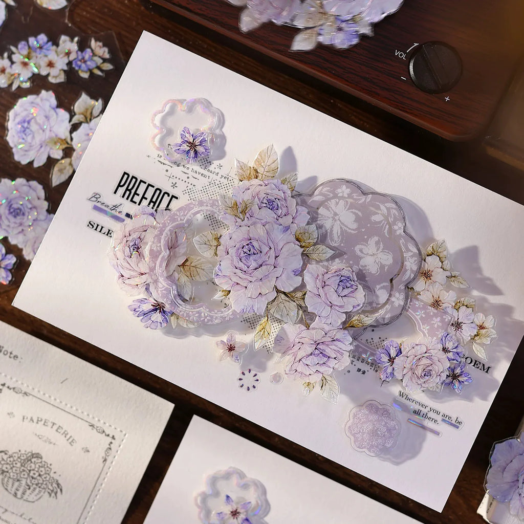 Vintage Lavender Rose Die-Cut Washi PET Tape