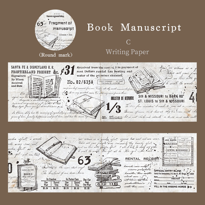 ヴィンテージ マニュスクリプト 紙テープ セット (ジャーナリング・スクラップブッキング用)