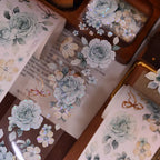 Vintage Mint Blumen Washi & PET Tape | Gestanztes Muschelfolien-Journaling-Tape