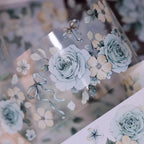Vintage Mint Blumen Washi & PET Tape | Gestanztes Muschelfolien-Journaling-Tape