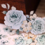 Vintage Mint Blumen Washi & PET Tape | Gestanztes Muschelfolien-Journaling-Tape
