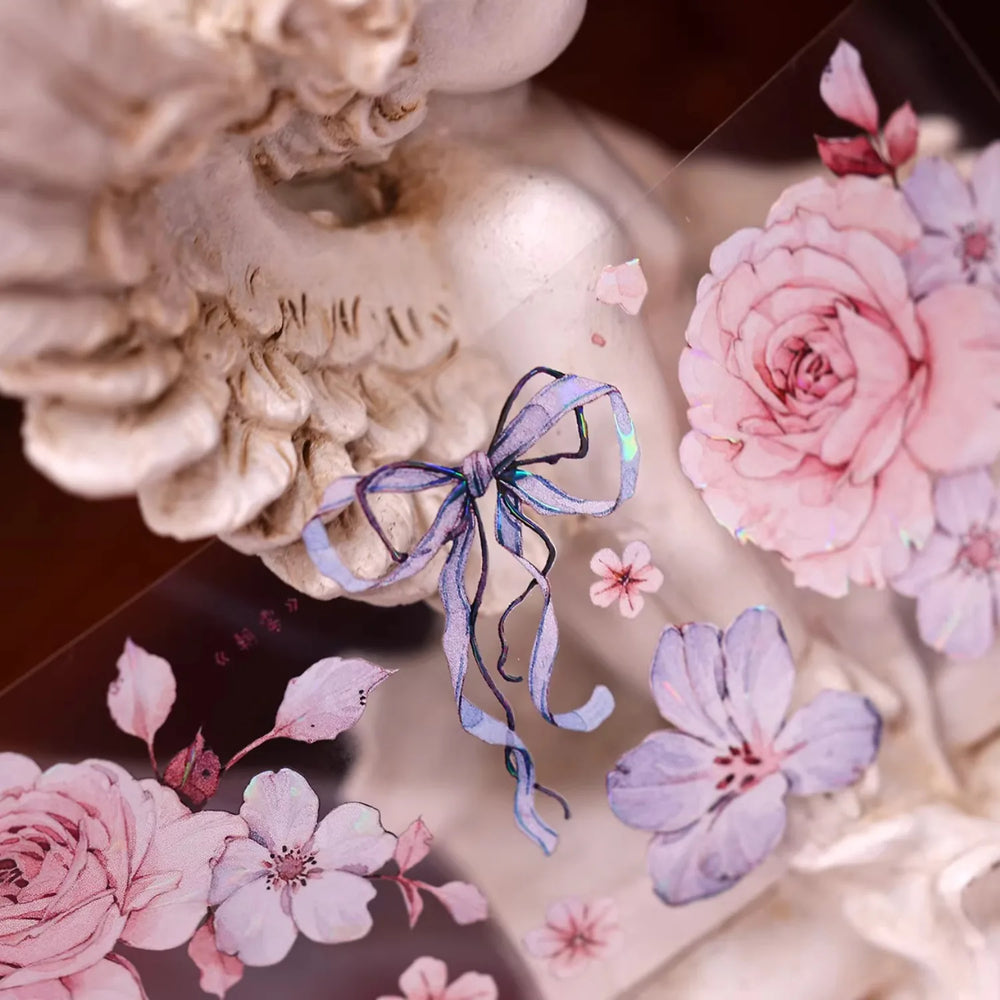 Ruban adhésif décoratif motif floral vert menthe (Washi et PET) | Ruban de masquage découpé motif coquillage pour journalisation