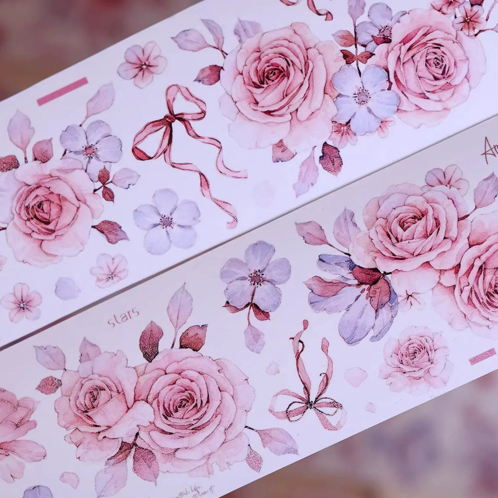 Ruban adhésif décoratif motif floral vert menthe (Washi et PET) | Ruban de masquage découpé motif coquillage pour journalisation