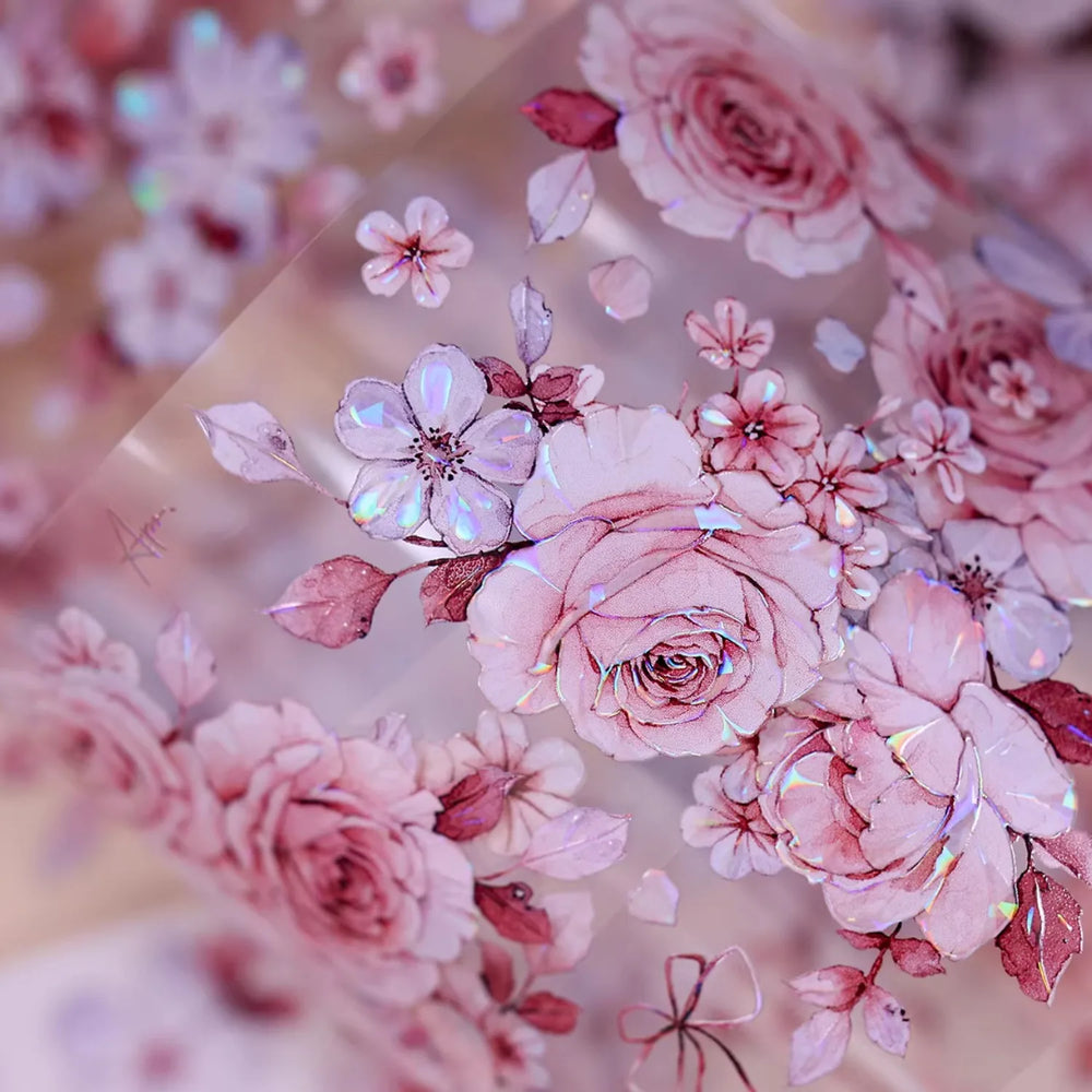 Ruban adhésif décoratif motif floral vert menthe (Washi et PET) | Ruban de masquage découpé motif coquillage pour journalisation