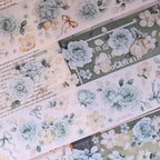 Vintage Mint Blumen Washi & PET Tape | Gestanztes Muschelfolien-Journaling-Tape