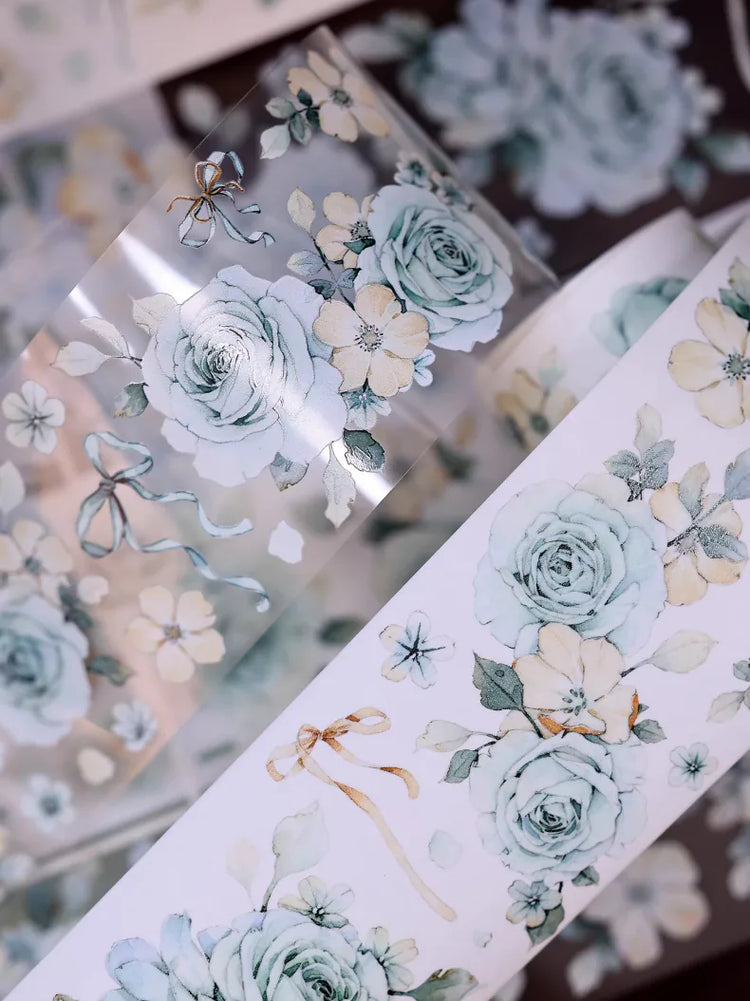 Vintage Mint Floral Washi & PET Tape