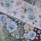Vintage Mint Blumen Washi & PET Tape | Gestanztes Muschelfolien-Journaling-Tape