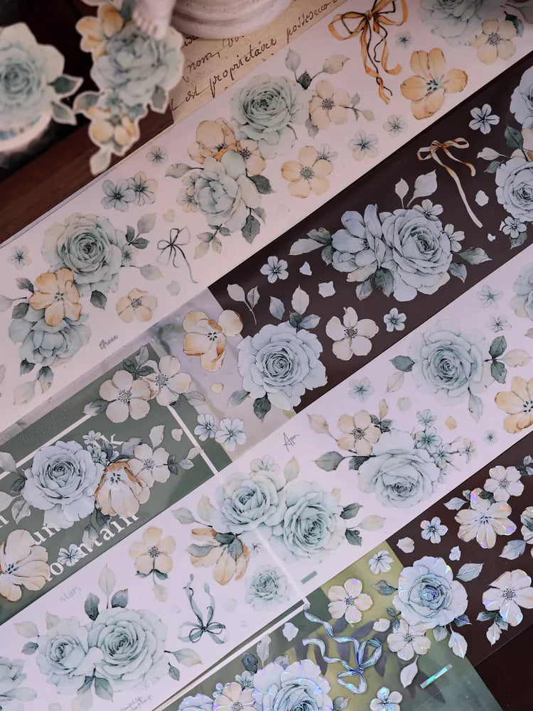 Vintage Mint Floral Washi & PET Tape