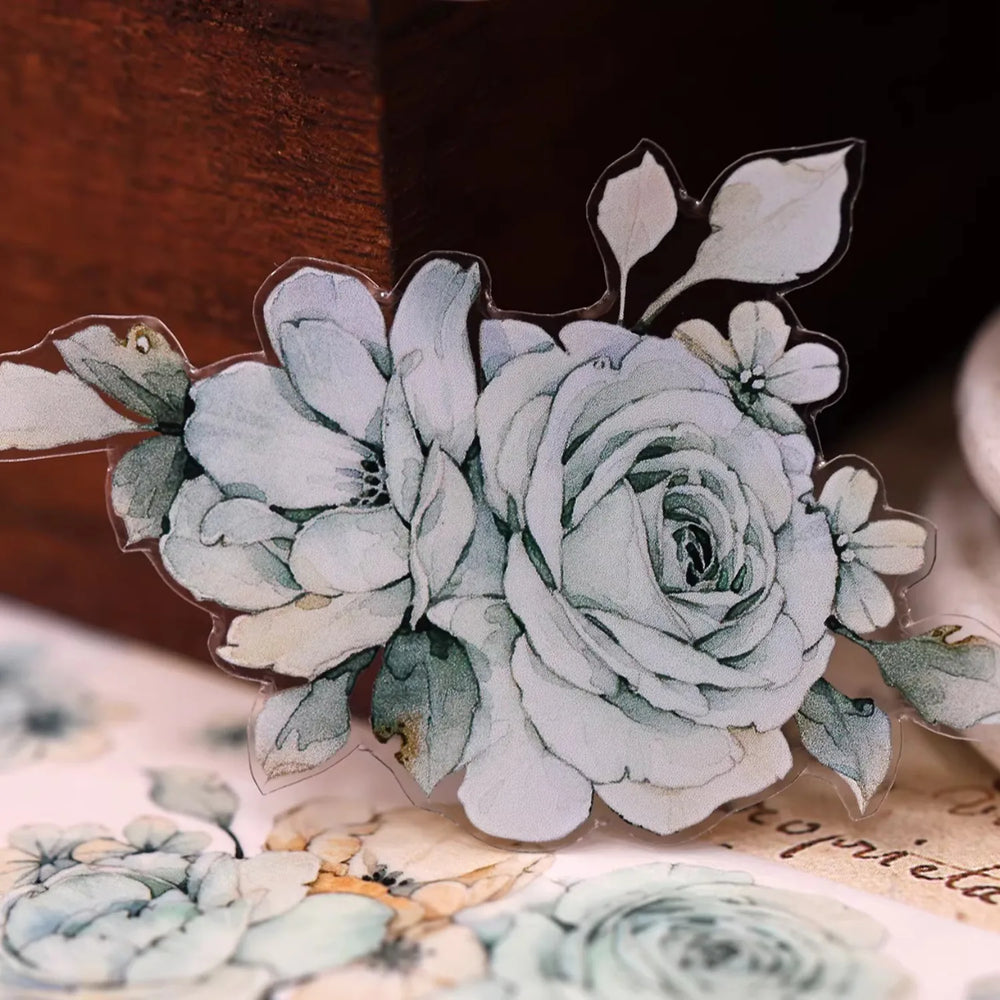 Ruban adhésif décoratif motif floral vert menthe (Washi et PET) | Ruban de masquage découpé motif coquillage pour journalisation