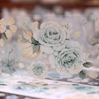 Vintage Mint Blumen Washi & PET Tape | Gestanztes Muschelfolien-Journaling-Tape