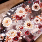 Vintage Peony Washi & PET Tape – Ivory & Burgundy