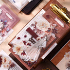 Vintage Peony Washi & PET Tape – Ivory & Burgundy