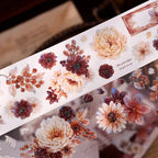 Vintage Peony Washi & PET Tape – Ivory & Burgundy