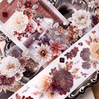 Vintage Peony Washi & PET Tape – Ivory & Burgundy