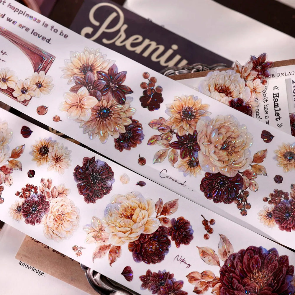 Vintage Peony Washi & PET Tape – Ivory & Burgundy