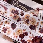 Vintage Peony Washi & PET Tape – Ivory & Burgundy