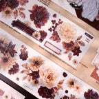 Vintage Peony Washi & PET Tape – Ivory & Burgundy