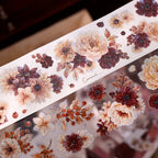 Vintage Peony Washi & PET Tape – Ivory & Burgundy