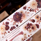 Vintage Peony Washi & PET Tape – Ivory & Burgundy